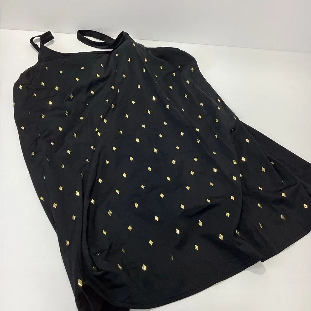 Swimsuits For All Black Tank Swimsuit  Metallic Gold Color Diamond Accents Plus